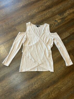 Boston Proper Light Beige Cold-Shoulder Surplice Top